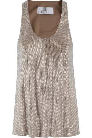 GIUSEPPE DI MORABITO Topp, Dam, XS, Beige Strass Topp Rund Hals Ärmlös