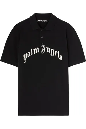 Palm Angels Topp, Herr, M, Bomull, Svart Polo-tröja med Böjd Logotyp