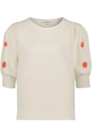 Fabienne Chapot Stickade tröjor & koftor, Dam, S, Bomull, Floral Embroidered 3/4 Sleeve Sweater