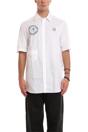 Fred Perry Skjorta, Herr, M, Bomull, Patch Kortärmad Skjorta