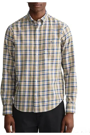 GANT Skjorta, Herr, L, Bomull, Rutig skjorta i regular fit av mjuk twill