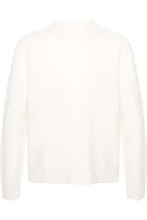 Jil Sander Stickade tröjor & koftor, Herr, M, Vit Stickad Tröja, Långärmad, Rund hals