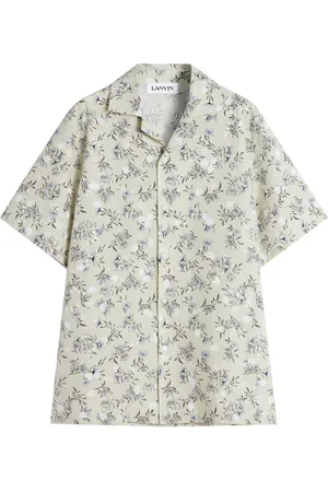 Lanvin Skjorta, Herr, 2Xl, Blommigt knapp-upp kortärmad skjorta