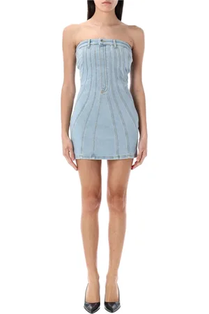MUGLER Klänning, Dam, XS, Denim, Spiral Denim Bustier Klänning