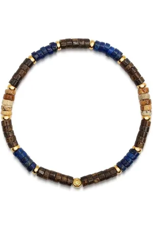 Nialaya Accessoarer, Herr, XL, Armband med blå lapis, jaspis, guld och kokosnöt Heishi-pärlor