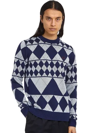 Fred Perry Sweatshirts & Hoodies, Herr, L, Panelstickad Argyle Tröja med Rund Hals
