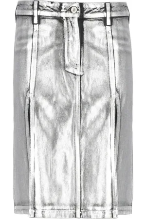 The Attico Kjol, Dam, S, Bomull, Silver Cotton Kjol med Dragkedja Fram