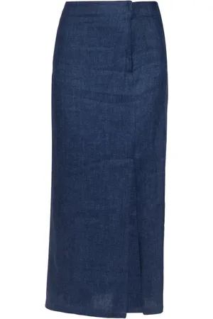 ALYSI Kjol, Dam, M, Denim, Denim Effekt Linne Långkjol