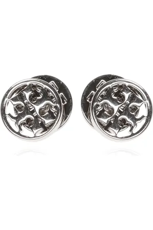 Tory Burch Accessoarer, Dam, ONE Size, Monogram Logo Stud Örhängen Silver Mässing