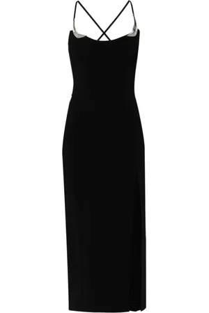 MUGLER Klänning, Dam, S, Svart Metallisk Klänning med Scoop Neck