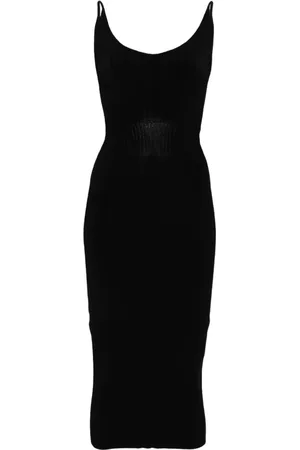 MUGLER Klänning, Dam, S, Nylon, Svart Ribbstickad Midiklänning