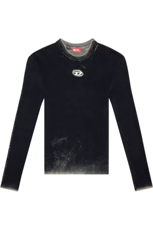 Diesel Stickade tröjor & koftor, Herr, S, Bomull, Cut-Out Jumper med Oval D