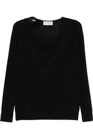 ERMANNO SCERVINO Stickade tröjor & koftor, Dam, S, V-ringad tröja med ribbade muddar