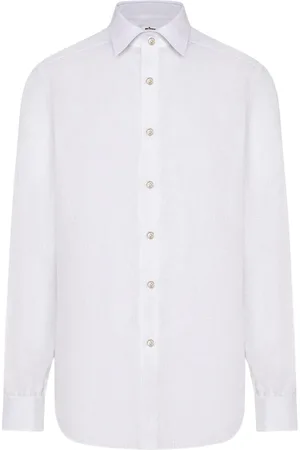 Kiton Skjorta, Herr, 3Xl, Linne, Vit Linneskjorta Handgjord i Neapel
