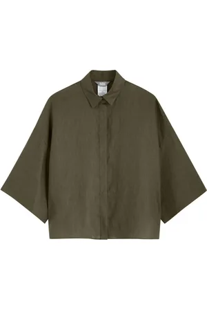 Max Mara Blusar & Skjortor , Dam, S, Linne, Linneskjorta med Kort Grön Stil