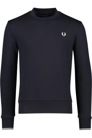 Fred Perry Sweatshirts & Hoodies, Herr, XL, Bomull, Mörkblå Tröja med Rund Hals