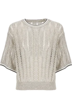 Brunello Cucinelli Stickade tröjor & koftor, Dam, M, Paljetter, Sequin Linen Sweater