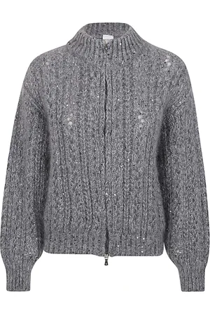 ELEVENTY Stickade tröjor & koftor, Dam, S, Bomull, Sequin Bomber Sweater