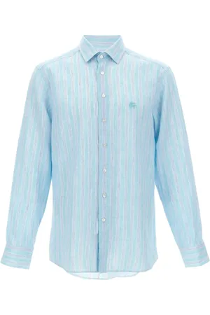 Etro Skjorta, Herr, 2Xl, Linne, Ljusblå Linneskjorta med Ränder