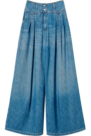 Twin-Set Jeans, Dam, W28, Bomull, Wide Leg Stone Wash Blå Jeans
