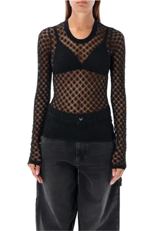 Isabel Marant Stickade tröjor & koftor, Dam, XS, Polyester, Svart Genomskinlig Spets Geometrisk Tröja Klänning