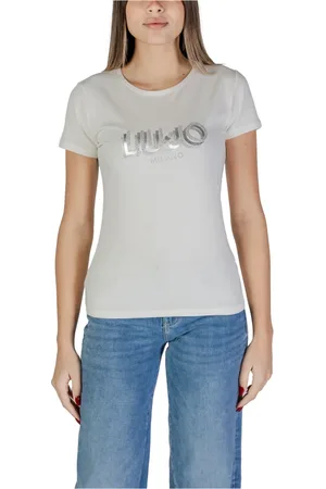 Liu Jo Topp, Dam, L, Bomull, Vit Kortärmad T-shirt med Rund Hals