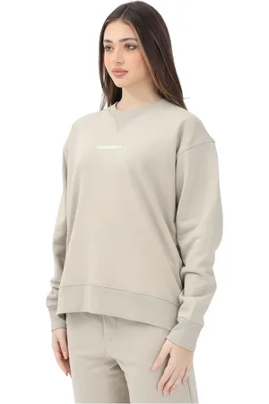 Dsquared2 Sweatshirts & Hoodies, Dam, XS, Bomull, Beige Crewneck Sweatshirt med vit logga