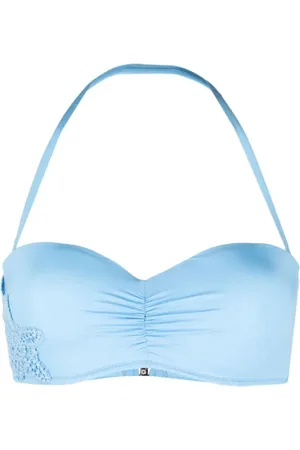 ERMANNO SCERVINO Underkläder, Dam, M, Läder, Blå Bandeau Bikiniöverdel med Rynk