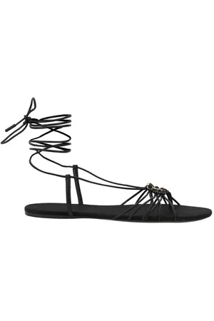 Saint Laurent Skor, Dam, 38 EU, Eleganta lammhudssandaler med knutna ankelremmar