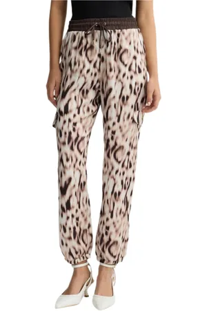 Liu Jo Byxor, Dam, S, Polyester, Animal Print Satin Jogger Pants