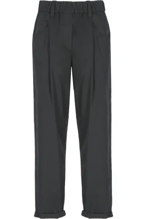 Brunello Cucinelli Byxor, Dam, M, Bomull, Svarta bomullsbyxor Elastisk midja Fickor
