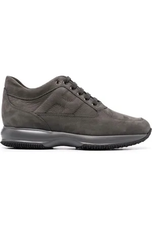 Hogan Skor, Herr, 40 EU, Mocka, Grå Mocka Interaktiva Sneakers med Synliga Sömmar
