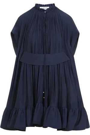 Lanvin Klänning, Dam, XS, Polyester, Blå Mini Klänning med Volanger