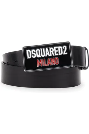 Dsquared2 Accessoarer, Herr, 90 CM, Läder, Svart Bälte med Logotyp Plakett