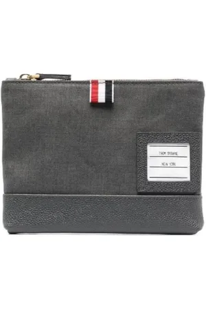 Thom Browne Accessoarer, Herr, ONE Size, Läder, Mediumgrå Ull- och Läderpåse med Dragkedja i Twillväv