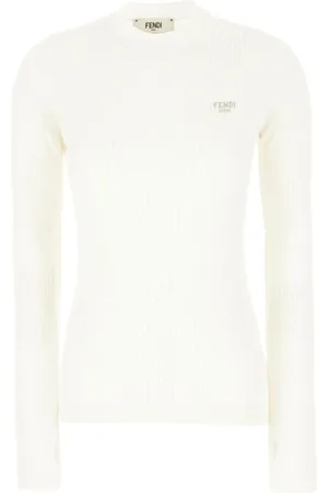 Fendi Topp, Dam, S, Vit Ribbad Topp med Rund Halsringning