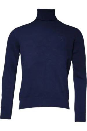 Dolce & Gabbana Stickade tröjor & koftor, Herr, M, Kashmir, Blå Ullstickad Turtleneck Tröja