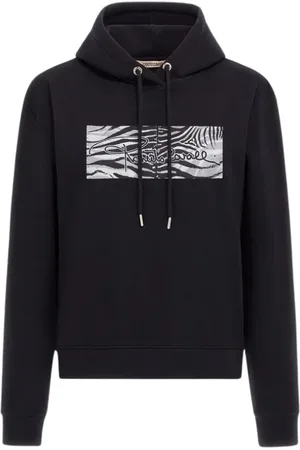Roberto Cavalli Sweatshirts & Hoodies, Herr, L, Bomull, Flagg Sweatshirt Svart Tillverkad i Italien