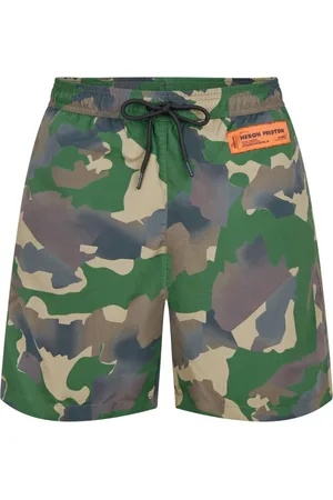 Heron Preston Badkläder, Herr, S, Polyester, Camouflage Logo Patch Swim Shorts