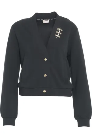 Liu Jo Stickade tröjor & koftor, Dam, S, Svart V-ringad Sweatshirt med Metallic Accents