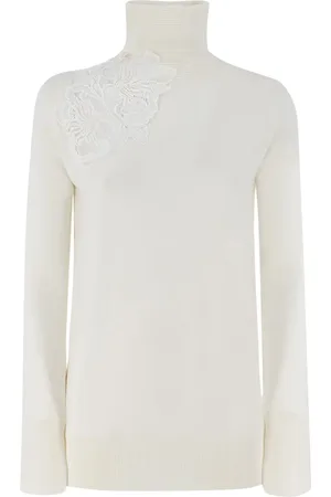 ERMANNO SCERVINO Stickade tröjor & koftor, Dam, M, Floral Lace Turtleneck Jumper