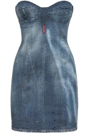 Dsquared2 Klänning, Dam, S, Denim, Denim Bustier Miniklänning med Nitar