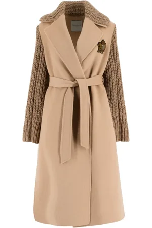 ERMANNO SCERVINO Kappa, Dam, S, Polyester, Dubbel Ullkappa med Bälte