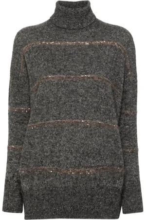 Brunello Cucinelli Stickade tröjor & koftor, Dam, M, Bomull, Cyclist Stickad Polokrage