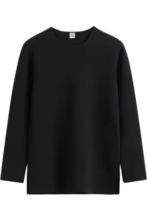 Totême Stickade tröjor & koftor, Dam, S, Läder, Slim Fit Crewneck Stickat