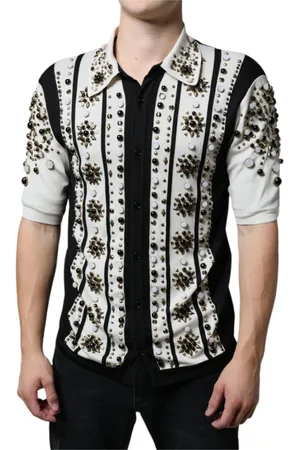 Dolce & Gabbana Skjorta, Herr, M, Svart Vit Prydd Casual Knapp Ned Skjorta