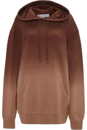 J.W.Anderson Sweatshirts & Hoodies, Dam, M, Bomull, Brun Ombre Hoodie med Frontlogo Ficka