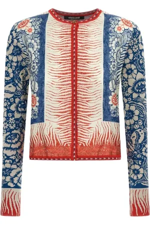 Roberto Cavalli Stickade tröjor & koftor, Dam, S, Bandana Print Sweater Blå Kvinna