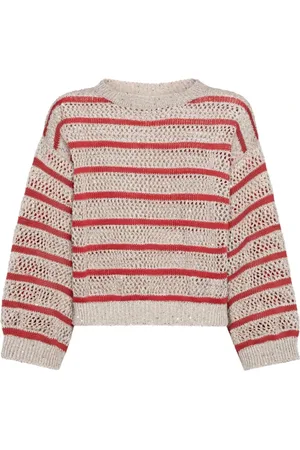 Brunello Cucinelli Stickade tröjor & koftor, Dam, M, Avslappnad Randig Jersey T-shirt