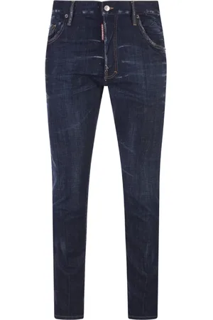 Dsquared2 Jeans, Herr, XL, Bomull, Blå Straight-Leg Jeans med Slitna Detaljer